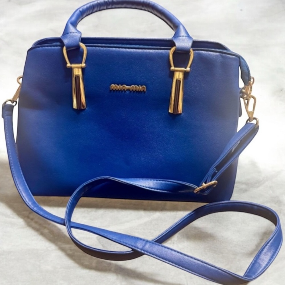 Chic Blue min min Satchel with Gold Accents